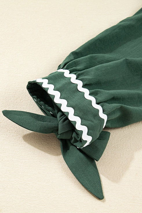 Contrast Ricrac Button Front V Neck Tiered Mini Dress