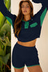 Contrast Snap Placket Colorblock Flap Pocket Short Set