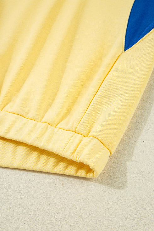 Contrast Snap Placket Colorblock Flap Pocket Short Set