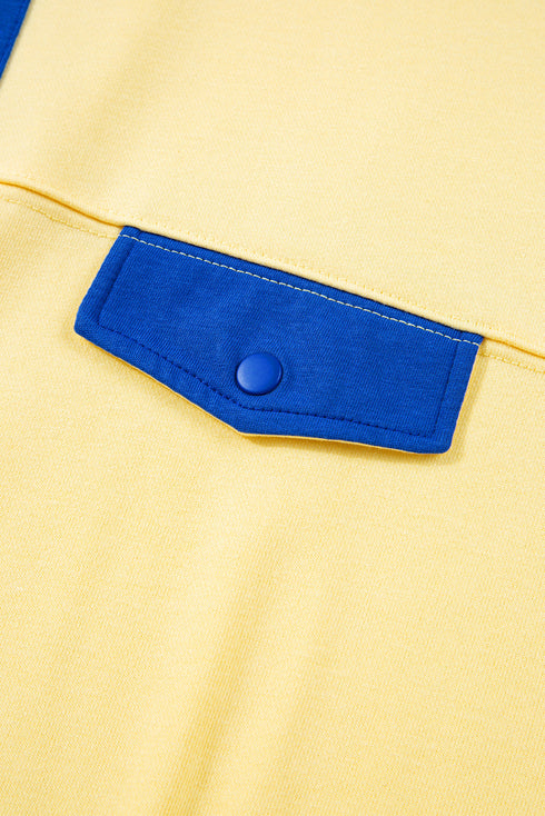 Contrast Snap Placket Colorblock Flap Pocket Short Set