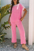 Contrast Spliced Corded Patchwork Wide Leg Pant Set