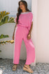 Contrast Spliced Corded Patchwork Wide Leg Pant Set
