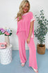 Contrast Spliced Corded Patchwork Wide Leg Pant Set
