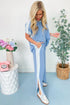 Contrast Spliced Corded Patchwork Wide Leg Pant Set