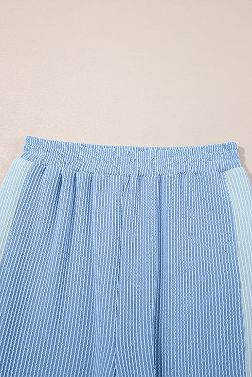 Contrast Spliced Corded Patchwork Wide Leg Pant Set