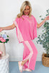 Contrast Spliced Corded Patchwork Wide Leg Pant Set