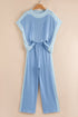 Contrast Spliced Corded Patchwork Wide Leg Pant Set