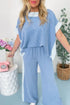 Contrast Spliced Corded Patchwork Wide Leg Pant Set