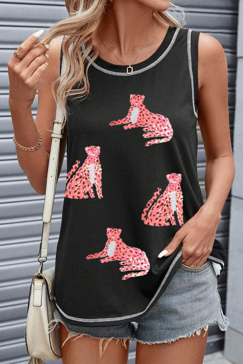 Contrast Stitch Animal Graphic Sleeveless Tank Top
