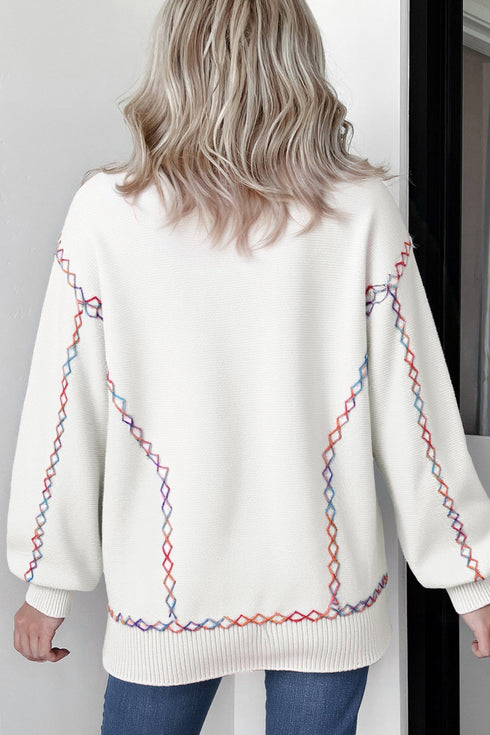 Contrast Stitch Detail Relaxed Fit Pullover Sweater