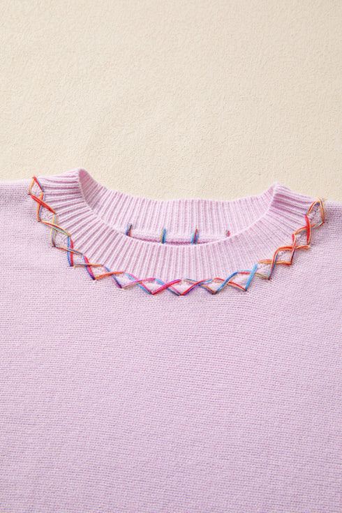 Contrast Stitch Detail Relaxed Fit Pullover Sweater