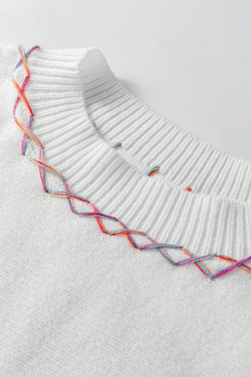 Contrast Stitch Detail Relaxed Fit Pullover Sweater