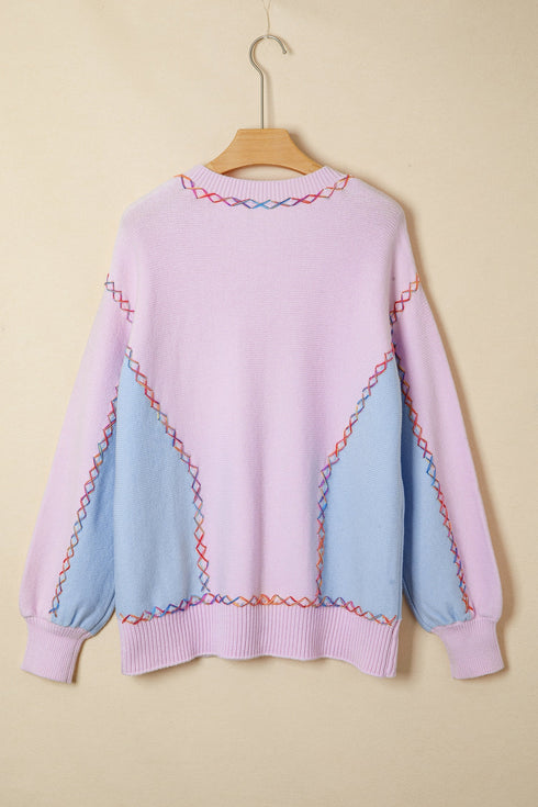Contrast Stitch Detail Relaxed Fit Pullover Sweater