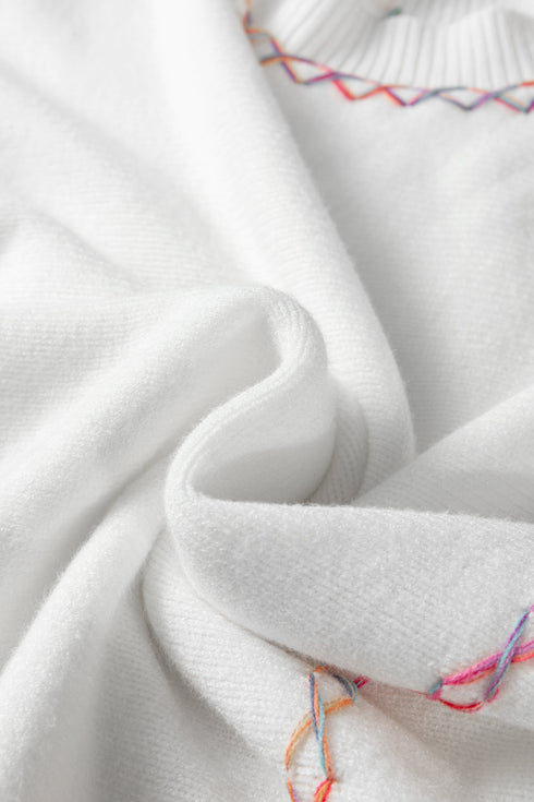 Contrast Stitch Detail Relaxed Fit Pullover Sweater