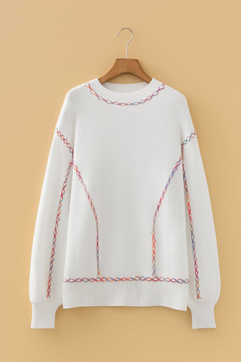 Contrast Stitch Detail Relaxed Fit Pullover Sweater