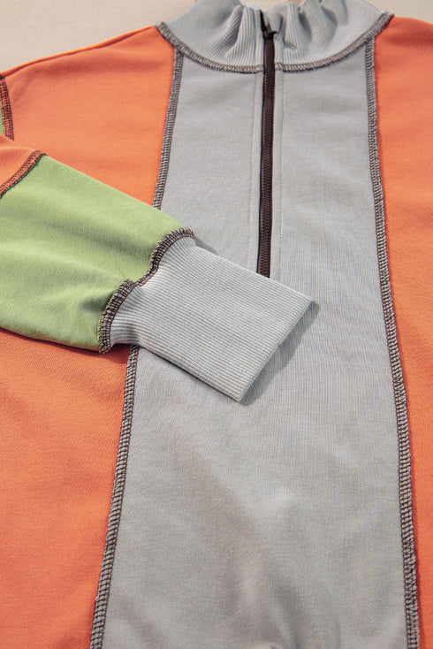 Contrast Stitch Paneled Quarter Zip Sweatshirt