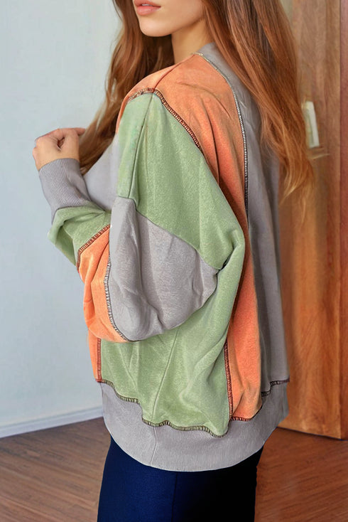 Contrast Stitch Paneled Quarter Zip Sweatshirt