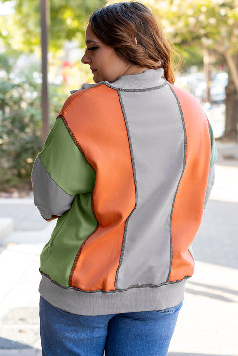 Contrast Stitch Paneled Quarter Zip Sweatshirt