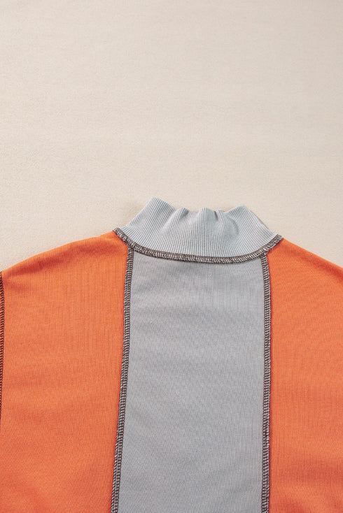 Contrast Stitch Paneled Quarter Zip Sweatshirt