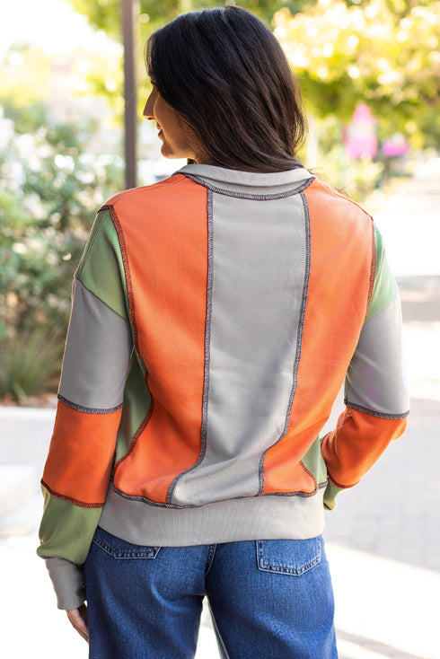 Contrast Stitch Paneled Quarter Zip Sweatshirt
