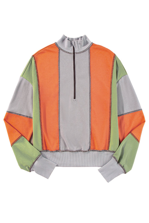 Contrast Stitch Paneled Quarter Zip Sweatshirt