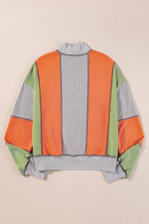 Contrast Stitch Paneled Quarter Zip Sweatshirt