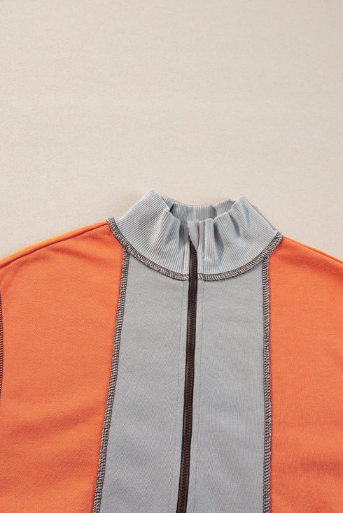 Contrast Stitch Paneled Quarter Zip Sweatshirt