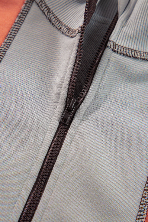 Contrast Stitch Paneled Quarter Zip Sweatshirt