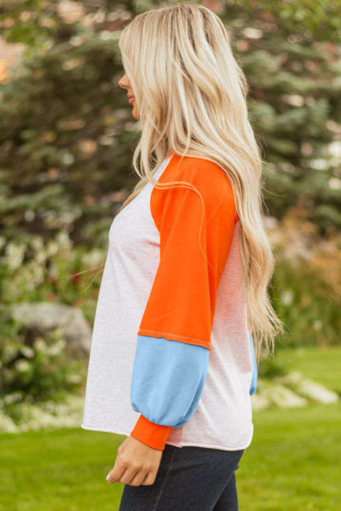 Contrast Stitch Raglan Sleeve Loose Fit Top