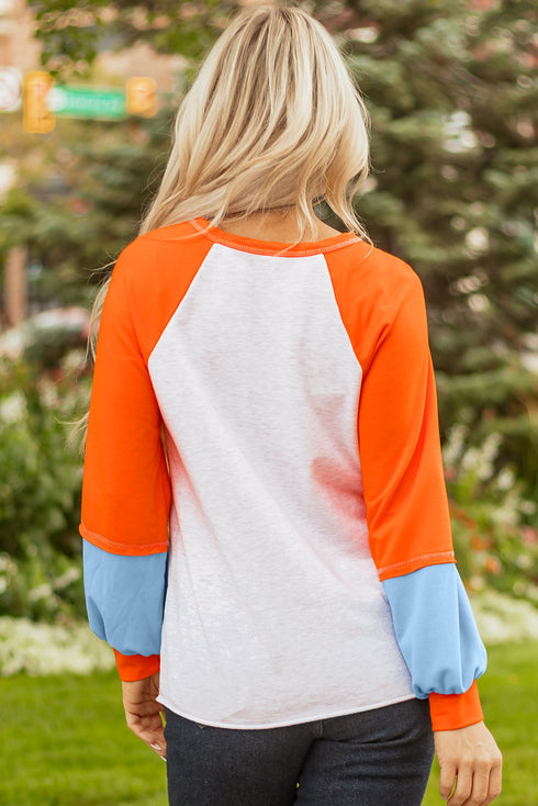 Contrast Stitch Raglan Sleeve Loose Fit Top