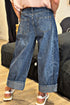 Contrast Stitch Raw Hem High Waisted Wide Leg Jeans