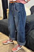 Contrast Stitch Raw Hem High Waisted Wide Leg Jeans