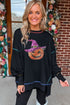 Contrast Stitch Sequin Graphic Oversized Tunic Sweatshirt