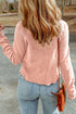 Contrast Stitch Waffle Knit Lettuce Edge Long Sleeve Top