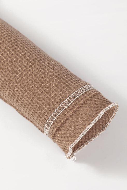 Contrast Stitch Waffle Knit Lettuce Edge Long Sleeve Top