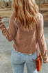 Contrast Stitch Waffle Knit Lettuce Edge Long Sleeve Top