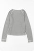 Contrast Stitch Waffle Knit Lettuce Edge Long Sleeve Top
