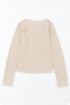 Contrast Stitch Waffle Knit Lettuce Edge Long Sleeve Top