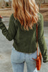 Contrast Stitch Waffle Knit Lettuce Edge Long Sleeve Top