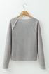 Contrast Stitch Waffle Knit Lettuce Edge Long Sleeve Top