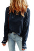 Contrast Stitch Waffle Knit Lettuce Edge Long Sleeve Top