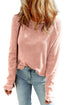 Contrast Stitch Waffle Knit Lettuce Edge Long Sleeve Top