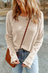 Contrast Stitch Waffle Knit Lettuce Edge Long Sleeve Top