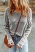 Contrast Stitch Waffle Knit Lettuce Edge Long Sleeve Top