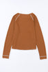 Contrast Stitch Waffle Knit Lettuce Edge Long Sleeve Top