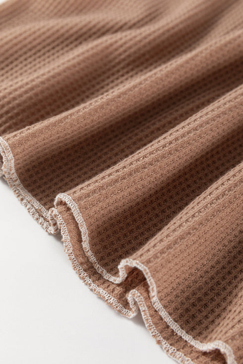 Contrast Stitch Waffle Knit Lettuce Edge Long Sleeve Top