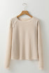 Contrast Stitch Waffle Knit Lettuce Edge Long Sleeve Top
