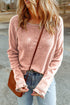 Contrast Stitch Waffle Knit Lettuce Edge Long Sleeve Top