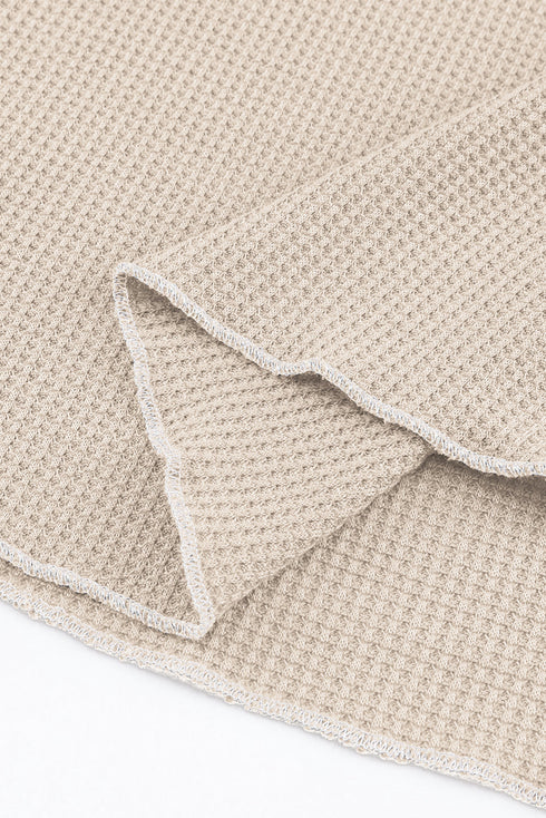 Contrast Stitch Waffle Knit Lettuce Edge Long Sleeve Top