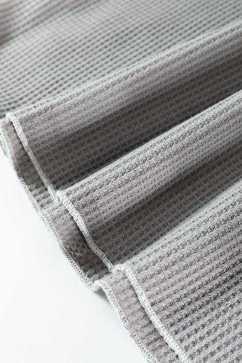 Contrast Stitch Waffle Knit Lettuce Edge Long Sleeve Top